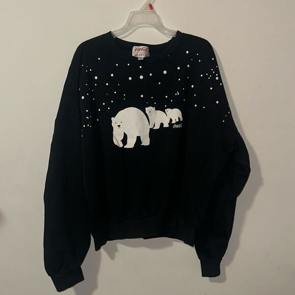 Wildfox Coca-Cola Polar Bears Fifi Jet Black Crewneck Sweatshirt Size XL - Picture 1 of 4